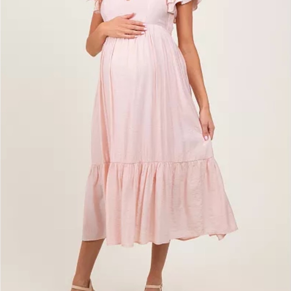 Pink Ruffle Sleeve Maternity Dress